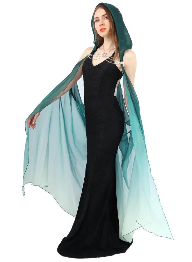 DAZCOS Women's Chiffon Hooded Cape Elf Sheer Cloak Tulle Bridal Off Shoudler Capelet (Green) - Image 1